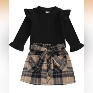 Baby Girl’s Outfit Fall Winter Clothes Top & Mini Skirt Set Size 6-12 Months